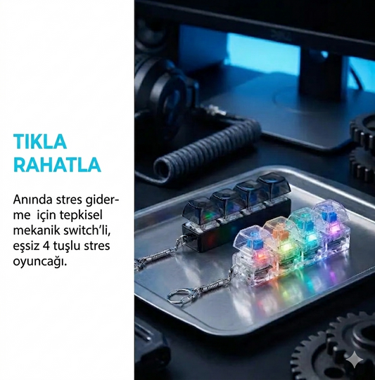 LED Işıklı Klavye Tuş Anahtarlık — Stres Giderici Fidget Oyuncak